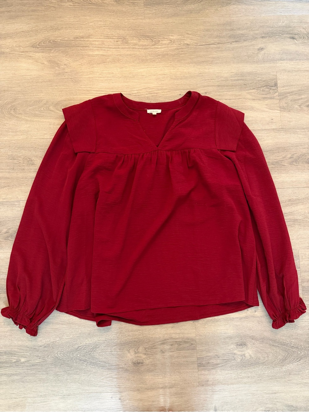 JODIFL Burgundy Long-Sleeve Peasant Blouse